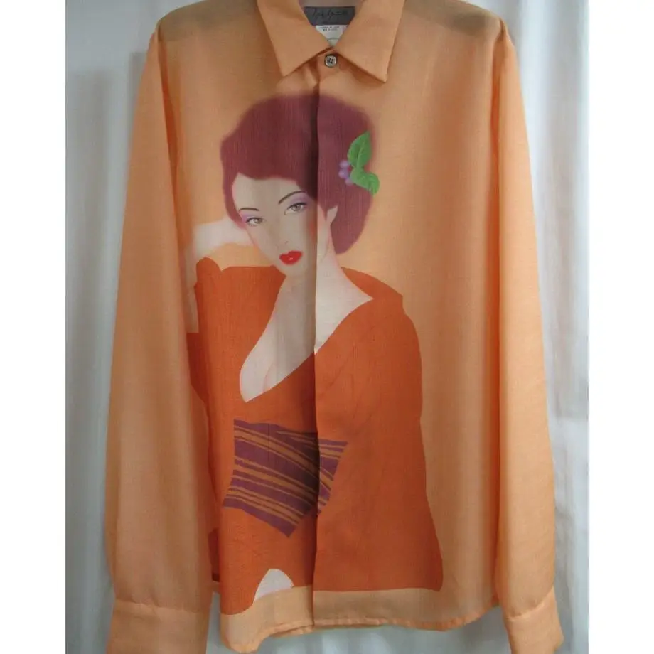 Top-yamamoto ® Japanese retro beauty pattern long-sleeved shirt men's lapel design TOP