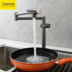 Ciencia Brass Pot Filler Faucet Wall Mount Kitchen Sink Faucet Folding Stretchable with Two Handles For Cold Water Only
