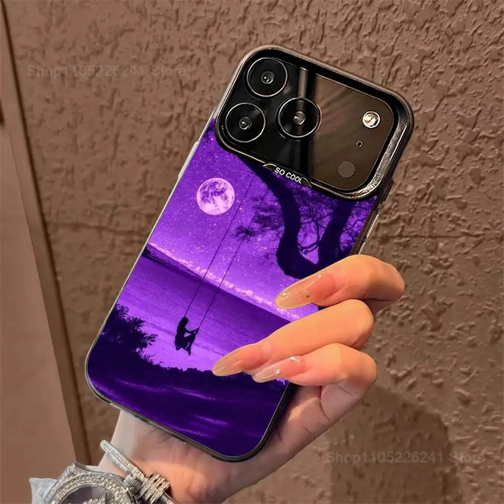 الفن الجمالي الأرجواني الهاتف آيفون 14,17,13,12,11,16,15, ميني,برو,SE,XS,MAX,أسود ماتي غطاء سيليكون #5