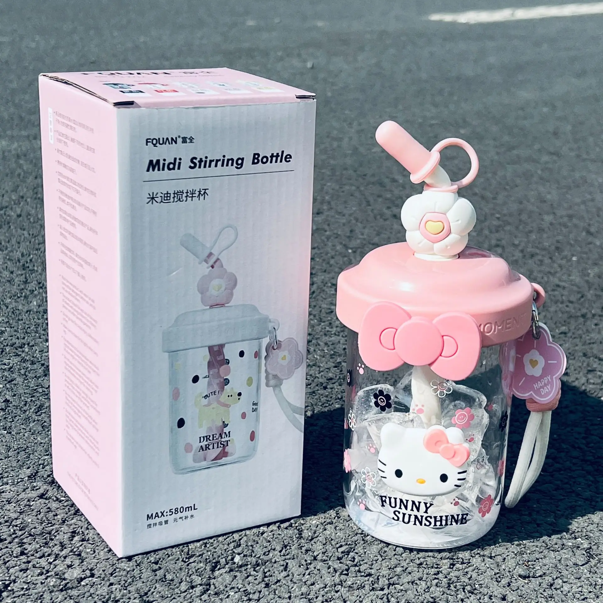 

500Ml Miniso Hellokitty Cute Small Portable Manual Mixing Cup with Straw Cup Outdoor Coffee Soybean Milk Shake Plastic Cup
