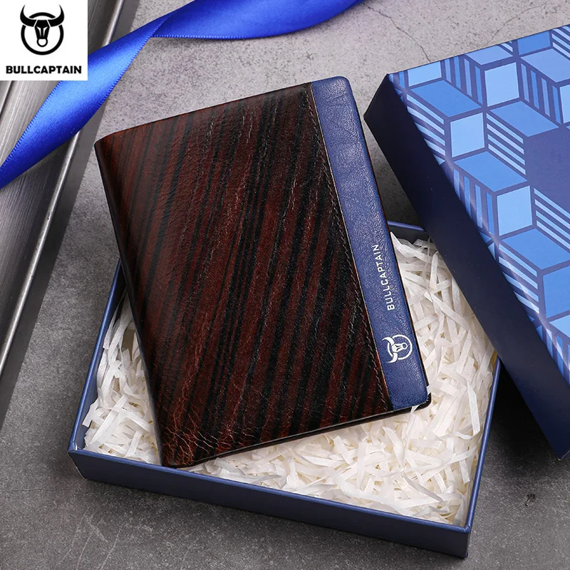 Men's Wallet 100% Genuine Leather Contrasting Color Wallets Horizontal Multi-card Thickened Photo Album Rfid Wallet Coin Purse