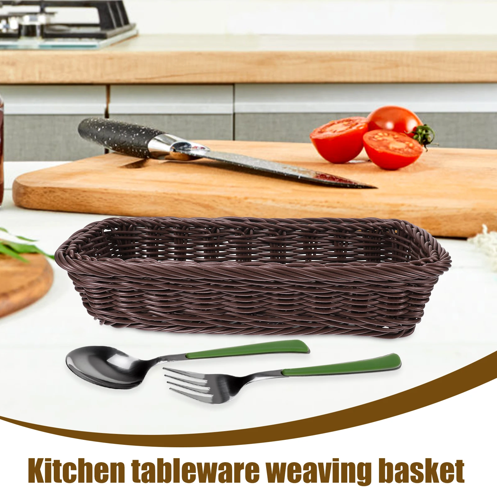 

2Pcs Multipurpose Woven Storage Basket Plastic Organizer for Cutlery Snacks Kitchen Dining Room Silverware Organizer Basket