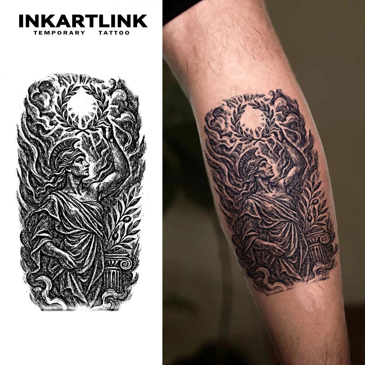 INKARTLINK retro mythological realism temporary tattoo stickers The glory totem of the goddess of victory lasts for 1-2 weeks.
