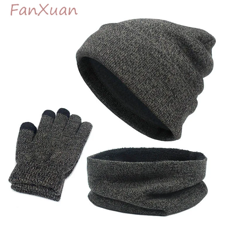 

Winter Hat Scarf Glove Sets for Women and Men Beanies Knit Bonnets Winter Cap Set Unisex Thick Plush Fleece-lined Skullies