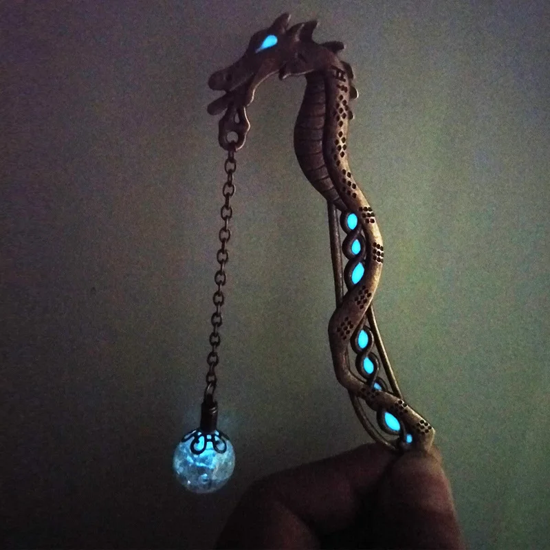 

Luminous Dragon Bookmark, Retro Luminous Snowflake Bead Metal Bookmark, Student Cultural and Creative Product Bookmark