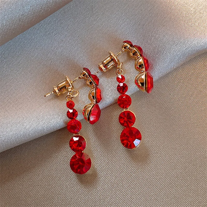 Shinning Rhinestones Red Earrings For Women Korean Style Etrendy New Simple Charming Earings