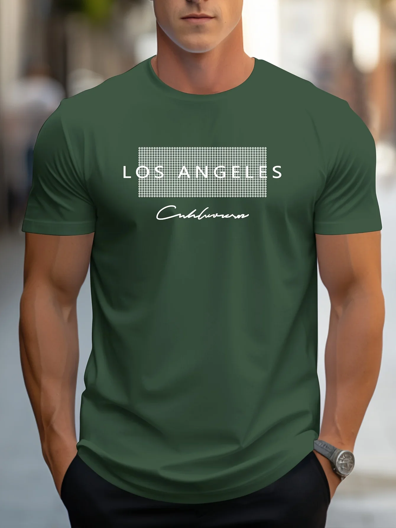 Herren Faser Sommer locker sitzen große Los Angeles Grafik gedruckt Slim Fit Casual Sport Rundhals ausschnitt Kurzarm T-Shirt Tops