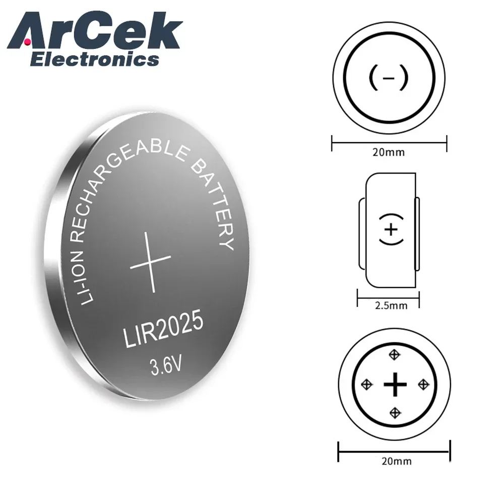 10PCS LIR2025 3.6V 25mAh Button Coin Cell Battery High Quality NEW  LIR2025 Rechargeable Battery Can Replace CR2025 Battery