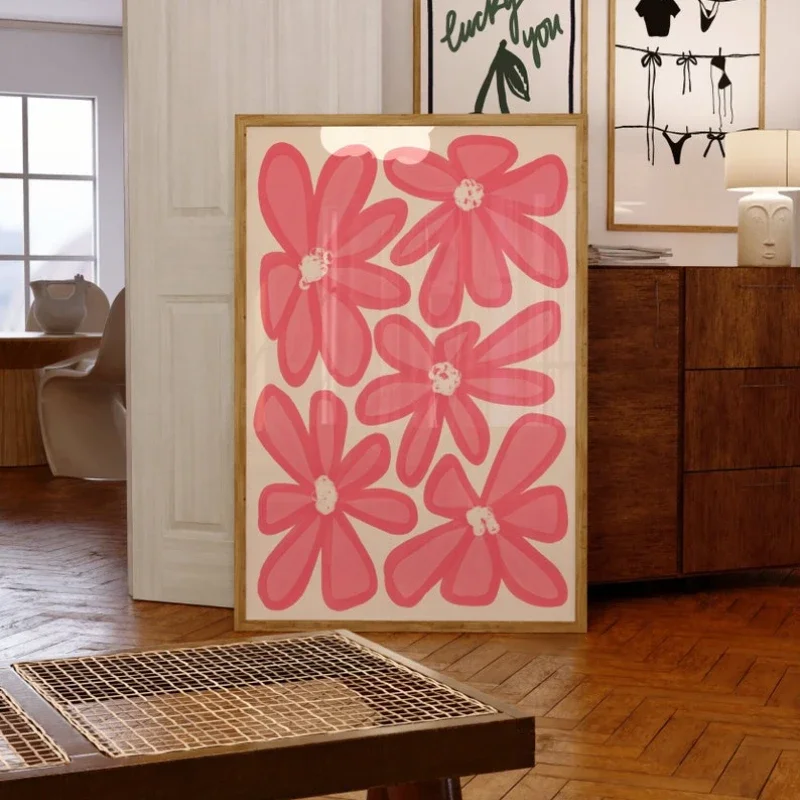 Pink Wall Art Prints Aesthetic Poster Girly Bedroom Decor Flower Wall Prints and Posters Retro Home Wall Decor Aesthetic