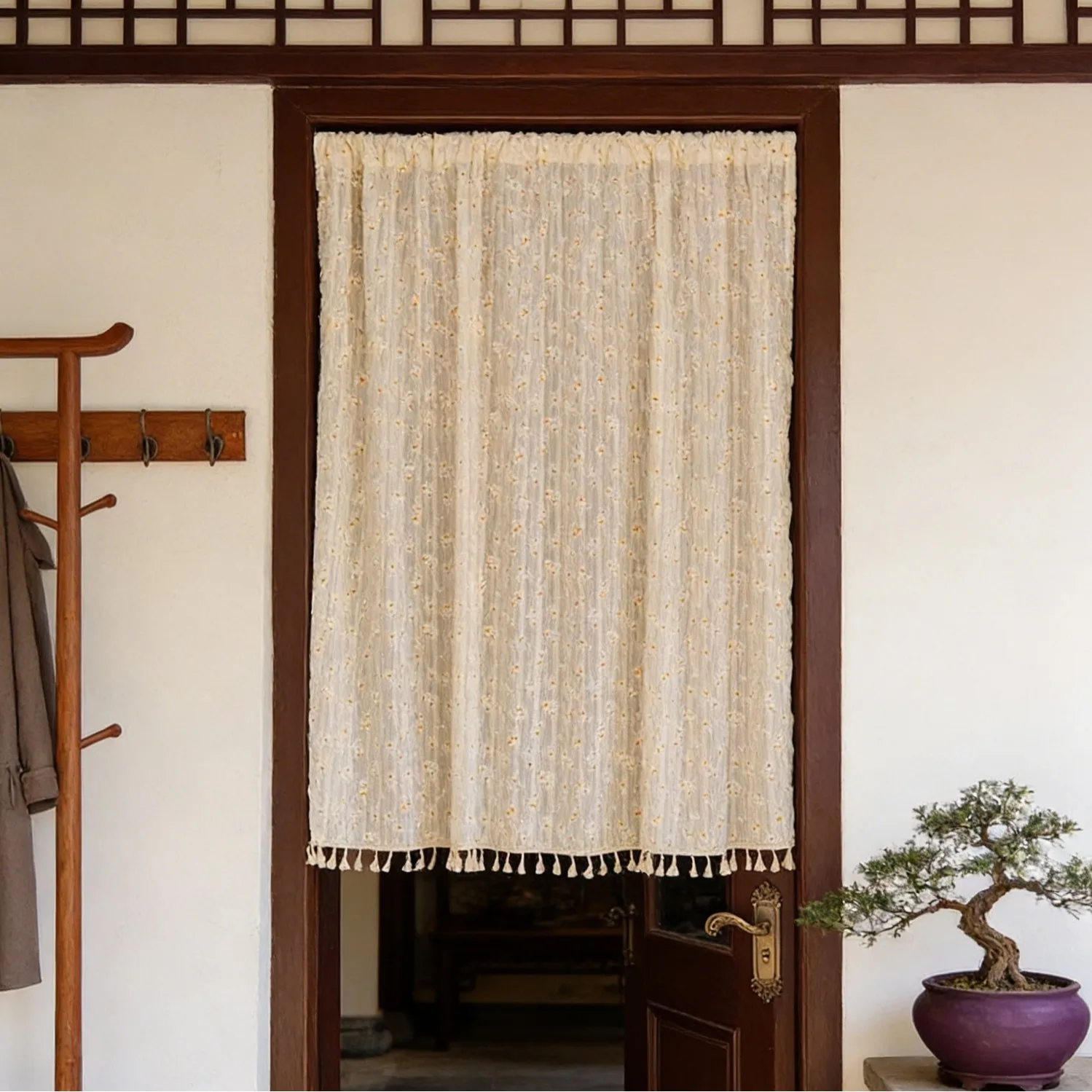 Retro Small Daisy Half Curtain Kitchen Bedroom Partition Cabinet Blocking Household Non-punching Fabric Door Curtain
