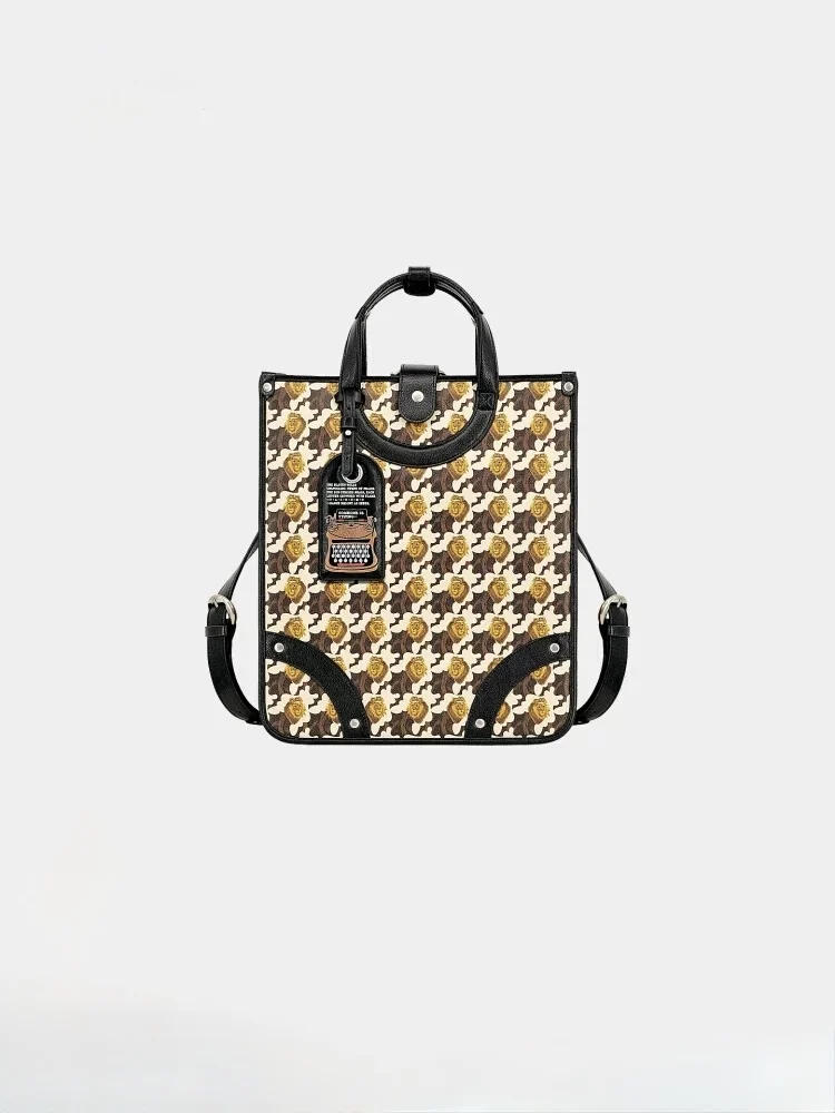 High-end texture large-capacity computer bag retro printed backpack
