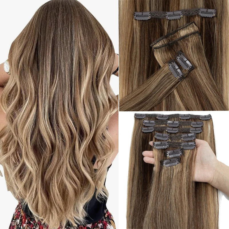 

Натуральные волосы Remy, 100% натуральные, двойная трессировка, 7 штук, на заколках, 12-24 дюйма, 100-120 г, комфортные для ежедневного ношения