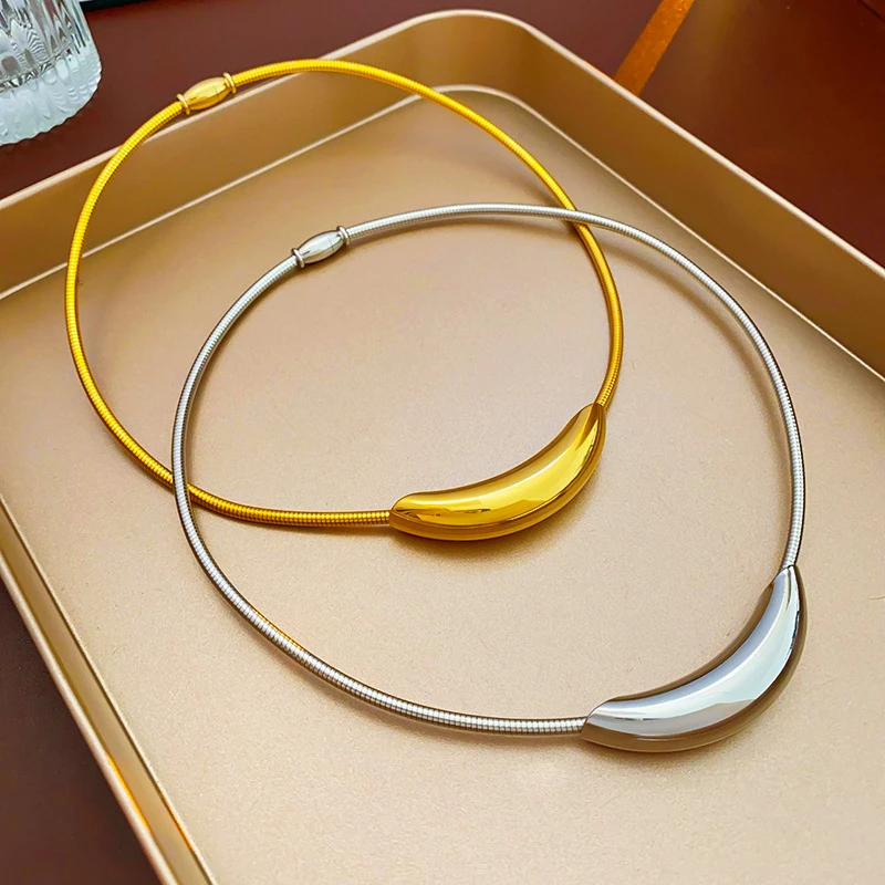 Kuziduocai Waterproof Stainless Steel Popular Choker Light Necklace Women Statement Metal 18K Gold Plated Trendy Fashion Jewelry