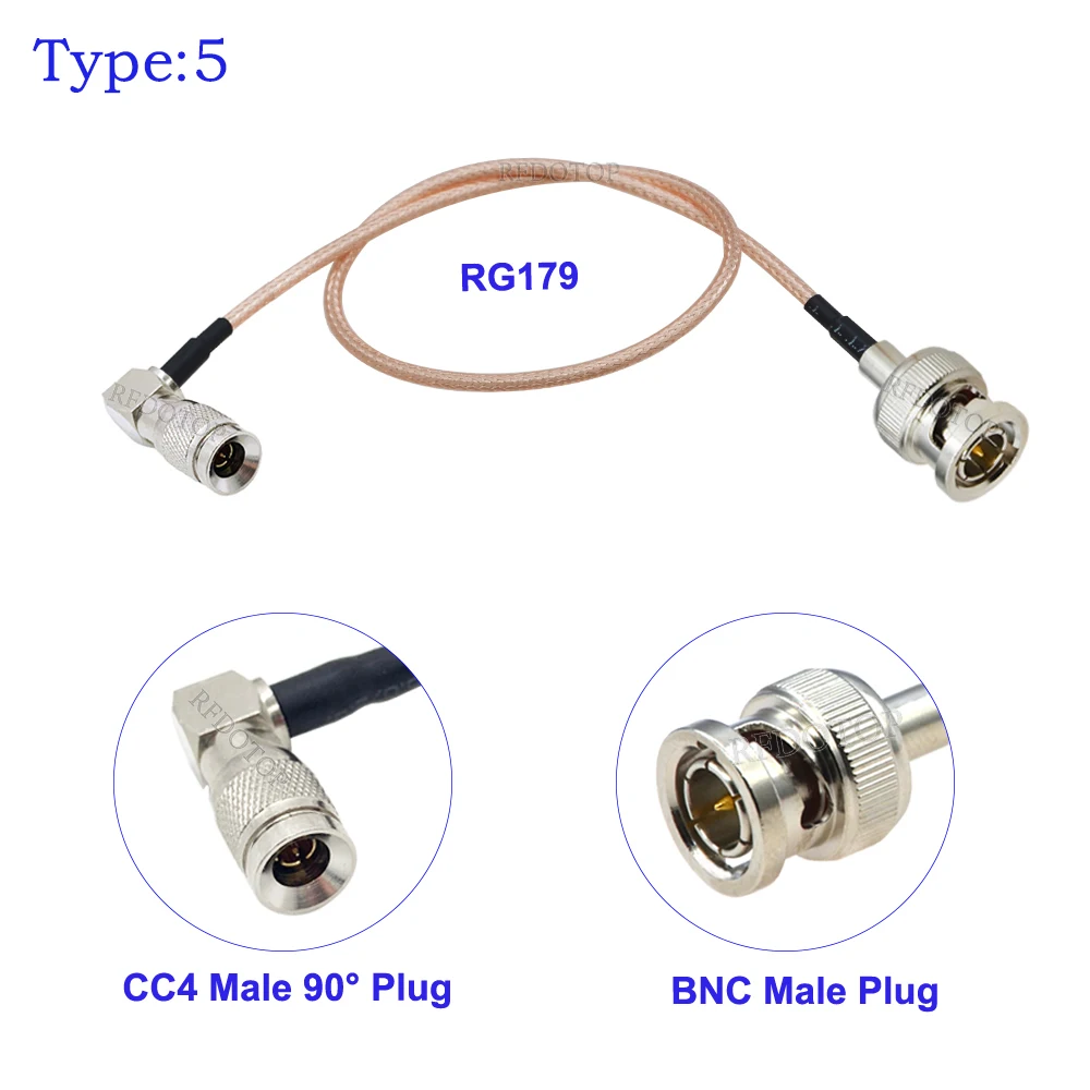 Коаксиальный кабель RG179 DIN 1.0/2.3 с разъемом 90 градусов (штекер) на BNC (штекер/гнездо) HD SDI 75 Ом для Blackmagic HyperDeck Shuttle
