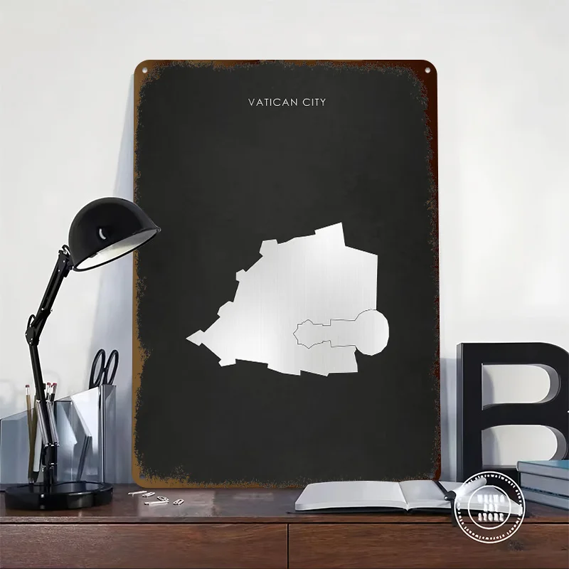 Silver Vatican City Map 3D Texture Printed Poster Custom Vintage Metal Tin Plate Sign for Wall Art Home Decor Room Man Cave Men