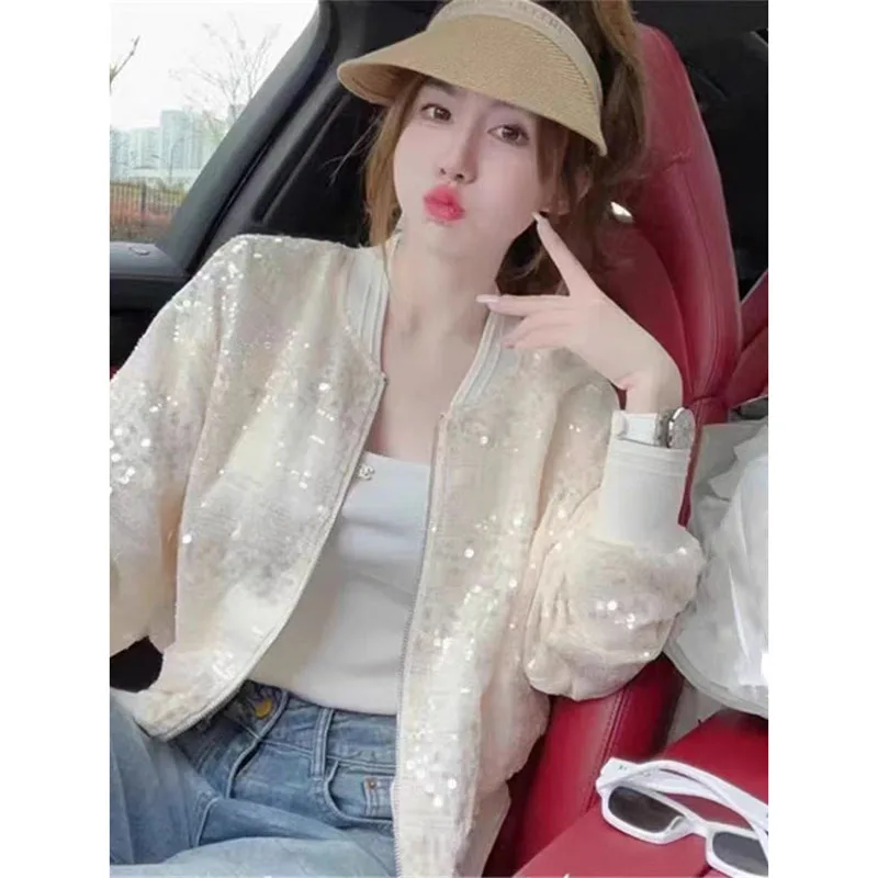 Women Spring Short Baseball Jersey Tops 2024 Female Loose Fitting Thin Style Jacket New Xiaoxiangfeng Ladies Leisure Outerwear