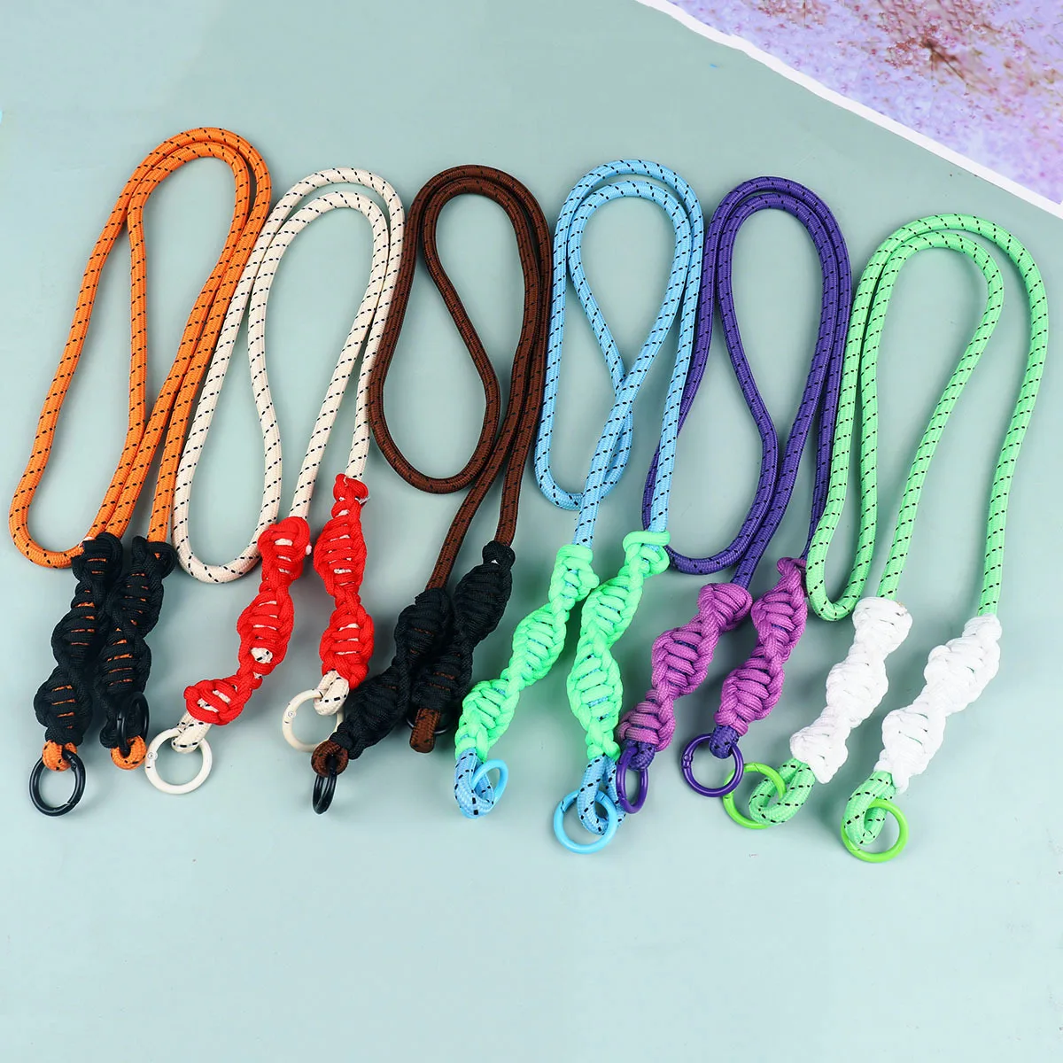 5pcs fashion woven contrasting color hanging chain Adjustable phone strap phone back bag clip strap keychains