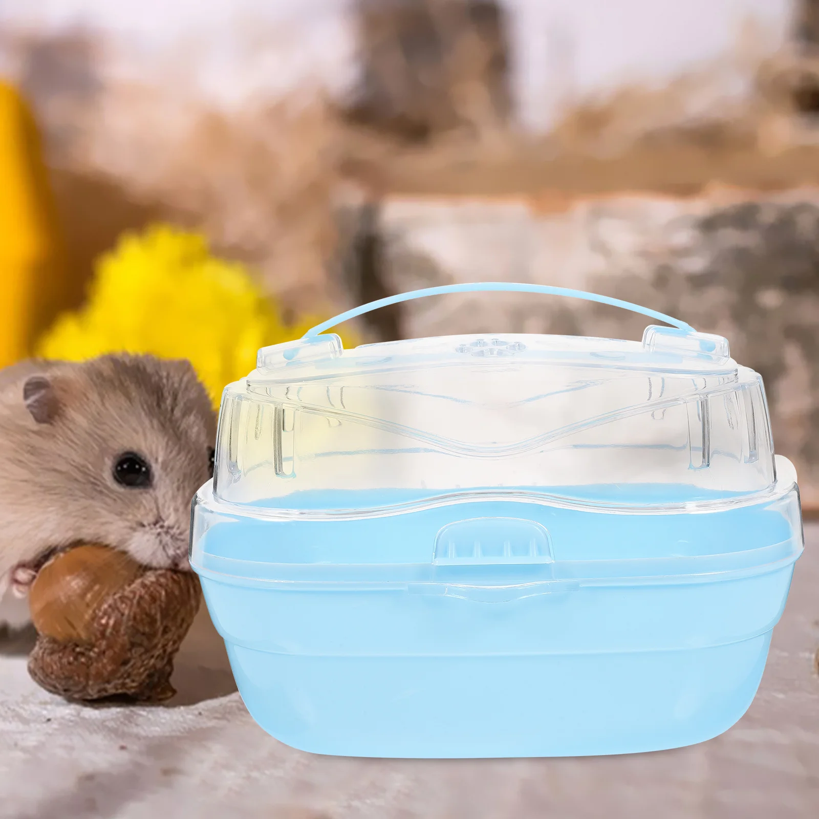 حامل الهامستر المحمول، قفص السفر في الهواء الطلق، تصميم شفاف، صندوق حمل الحيوانات الأليفة الصغيرة، محمول باليد، آمن ومريح