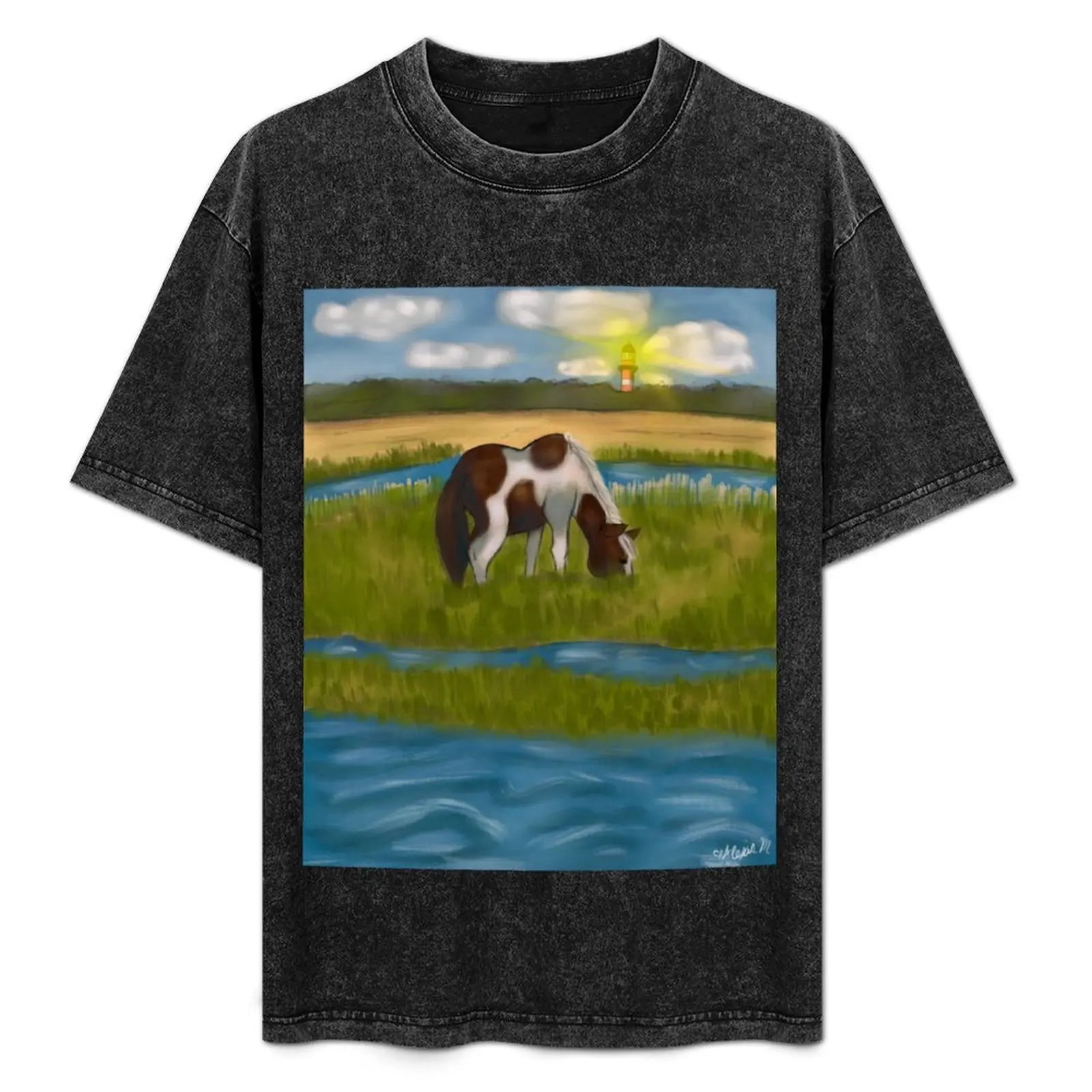 

Wild horse at chincoteague island T-Shirt cotton t shirts high quality t shirt man luxury T-Shirt