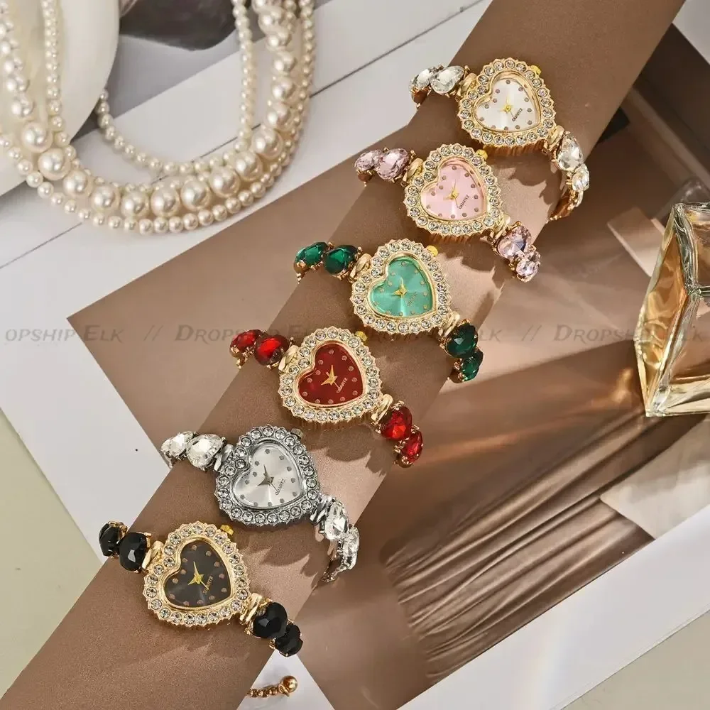 Exquisite Diamond Heart Women Watch Luxury Sparkling Bracelet Quartz Wristwatches Adjustable Strap Reloj Mujer Elegante