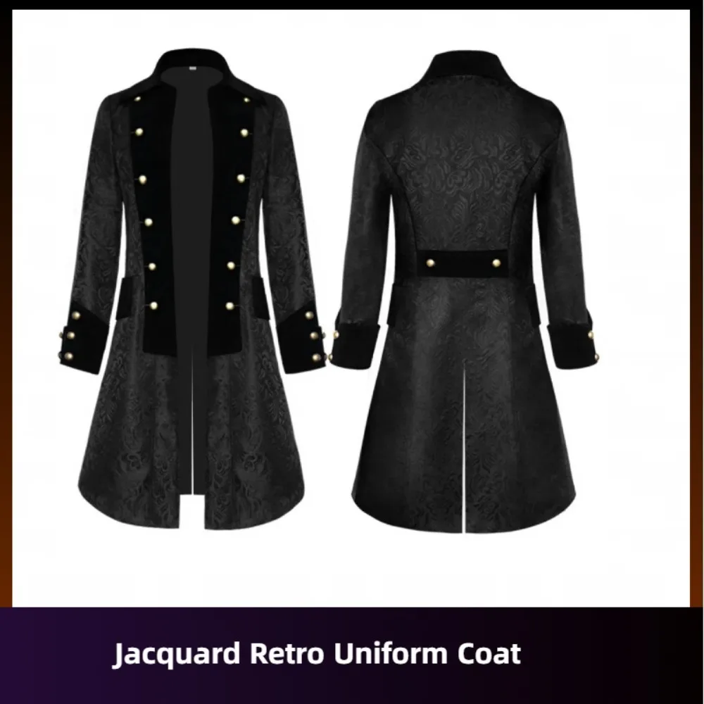 Casaco medieval masculino – jaqueta uniforme vintage jacquard liso, perfeita para shows de cosplay e reconstituições históricas