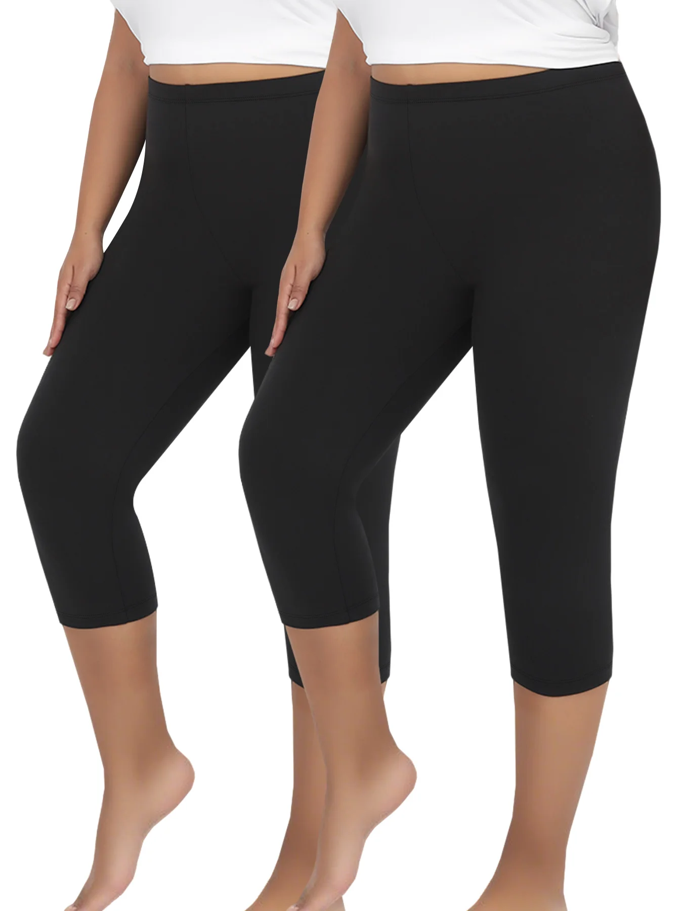 

2 пары женских брюк-капри больших размеров, супермягкие, с высокой эластичностью, дышащие, для тренировок, бега, йоги, спортивные леггинсы для фитнеса