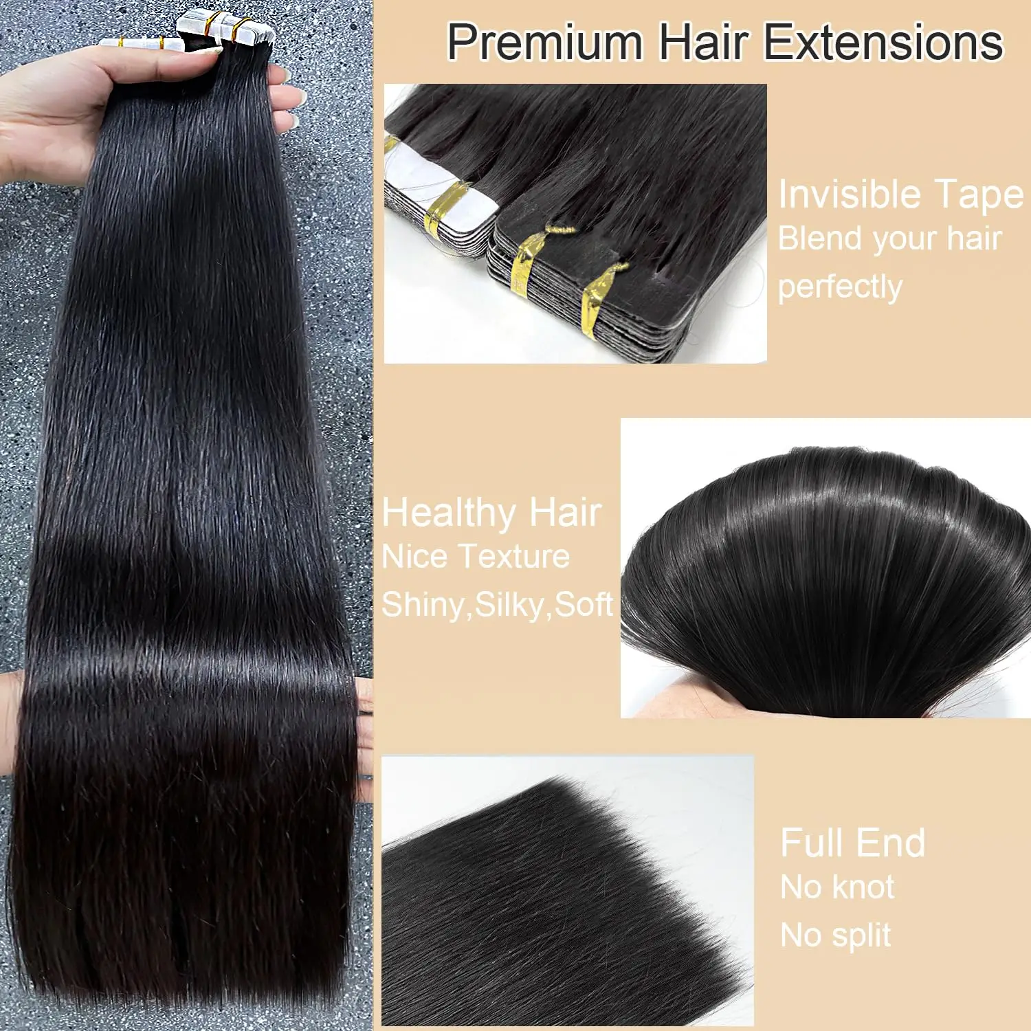 Straight Tape In Extensions 20pcs/50g Full Head Seamless Natural Black Brazilian Remy 100% Human Hair Tape Ins Adhesive Replaceable Invisible Glue 26 Inch