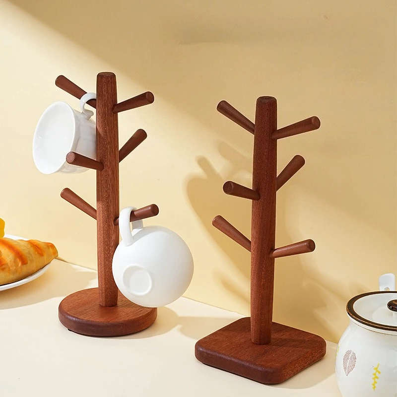 1/2PCS Christmas Mug Rack Solid Wood Tree Shape Stand Christmas Mug Rack Desktop Cup Storage Holder Kitchen Counter Cup Display