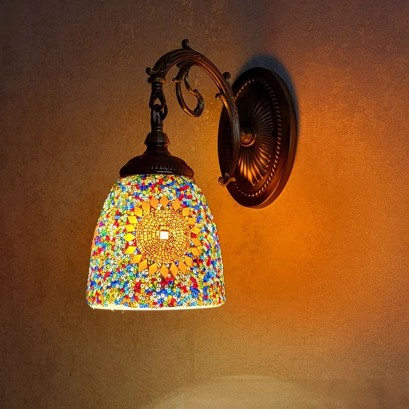 ADEA Ethnic grid retro nostalgic romantic handmade TV Wall balcony aisle corridor cafe charging electricity wall lamp