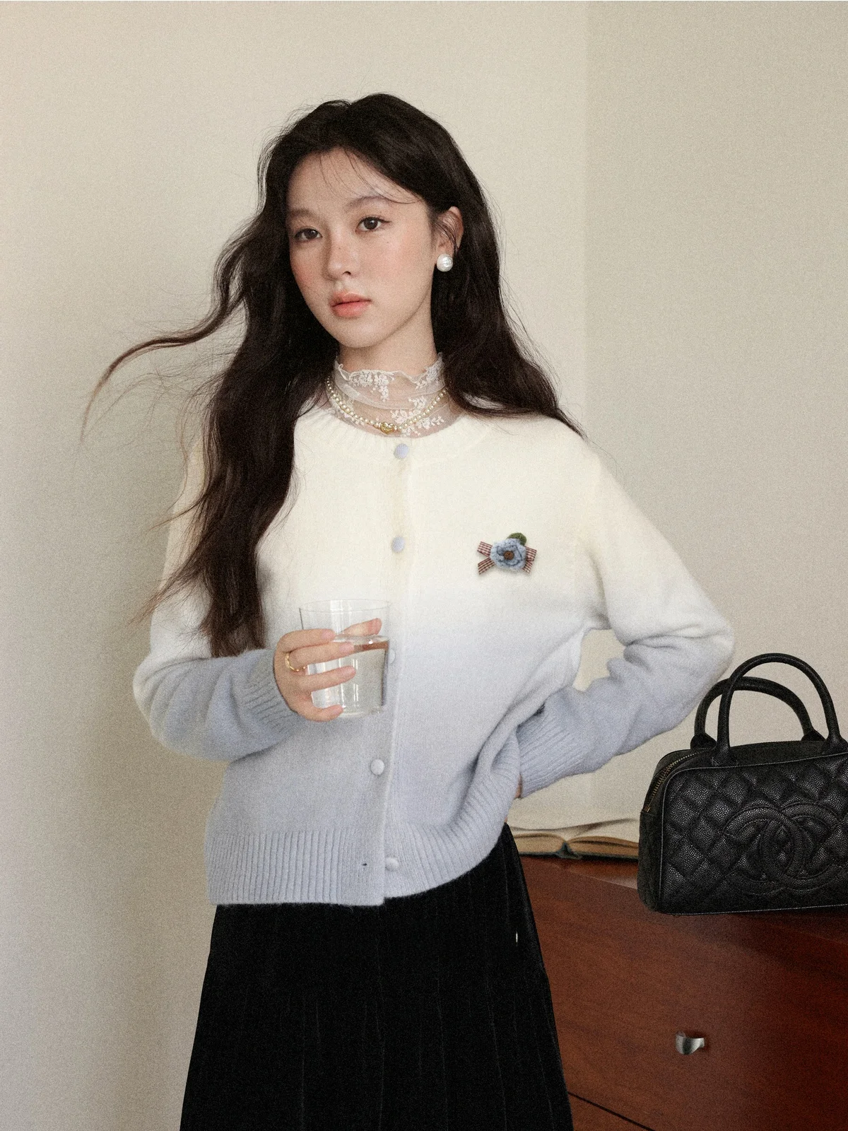 

Мягкий синий круглый кардиган с длинными рукавами для женщин, осенне-зимний, новый, для повседневной носки, свободного кроя, эксклюзивно онлайн