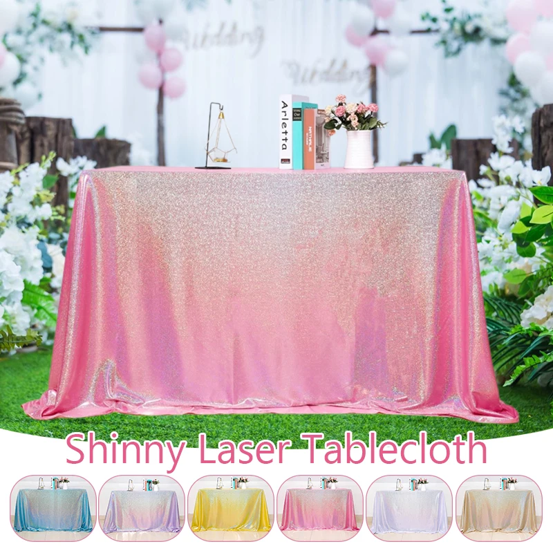 Mantel rectangular de satén láser brillante, mantel para fiesta de boda, Navidad, Baby Shower, cumpleaños, decoración de banquete, mesa de comedor para el hogar