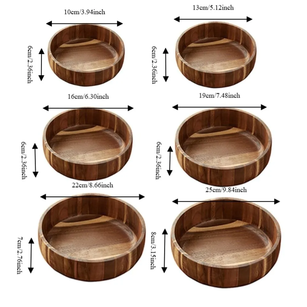 High-end Vintage Acacia Wooden Bowl Scald-resistant Rustic Style Salad Bowl Mold-resistant Thickened Snack Bowl Oats