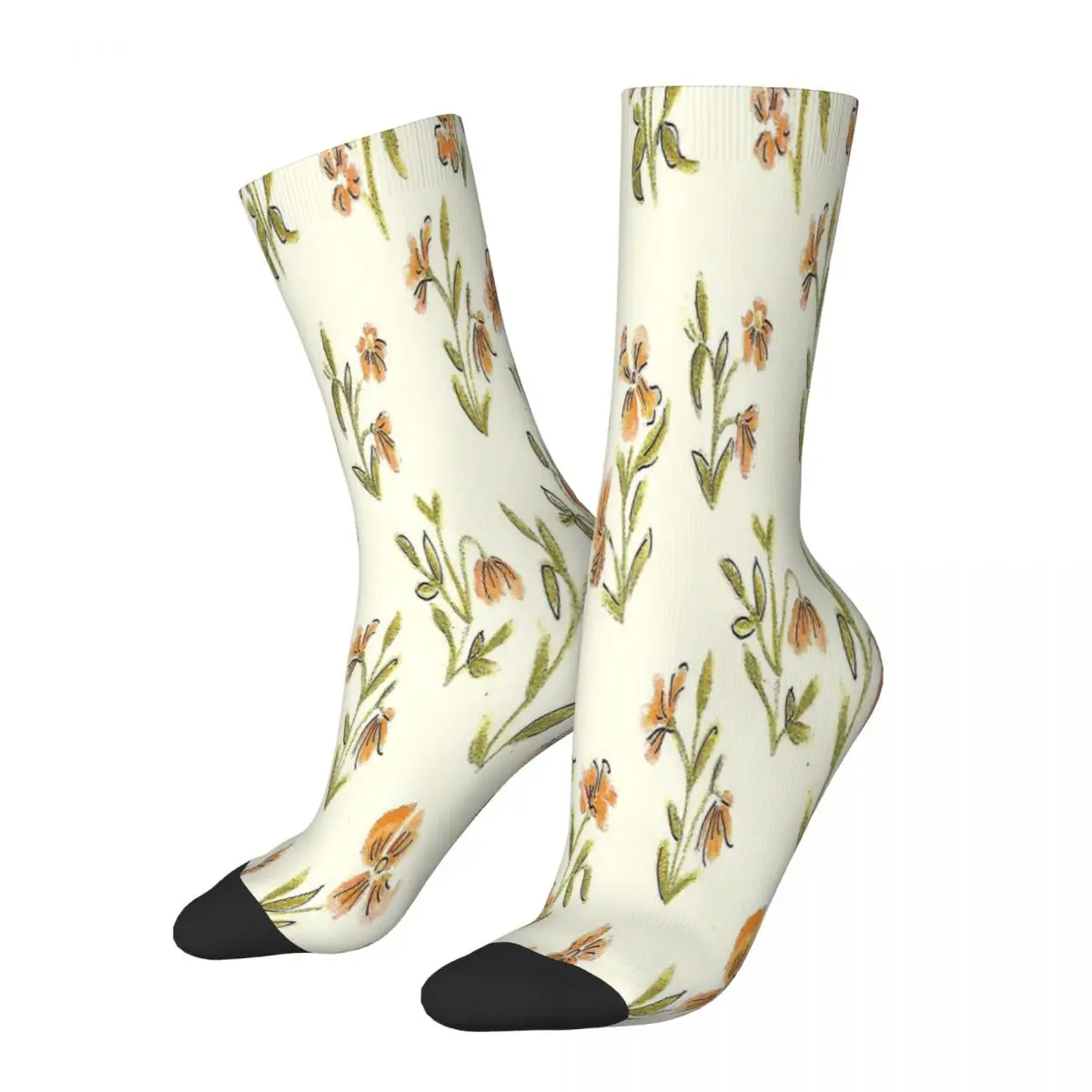 Orange Floral Tropical Leaves Green Socks Male Mens Women Spring Stockings Polyester