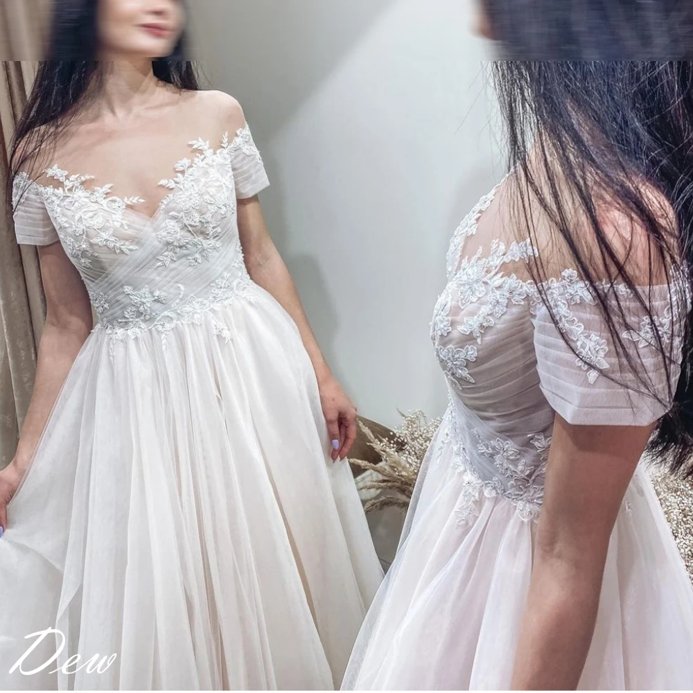 カスタマイズされたホワイトチュール絶妙なアップリケモダンなウェディングドレス高品質ブライダルパーティー繊細な恋人のブライダルドレス