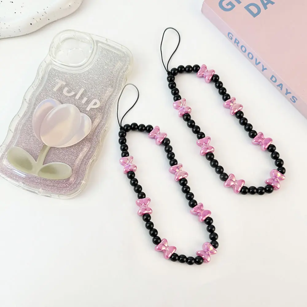 الوردي القوس سوار قصير الهاتف المحمول شنقا حبل المعصم الإبداعي شنقا سلسلة الراقية اليدوية حبة سلسلة قلادة المعصم