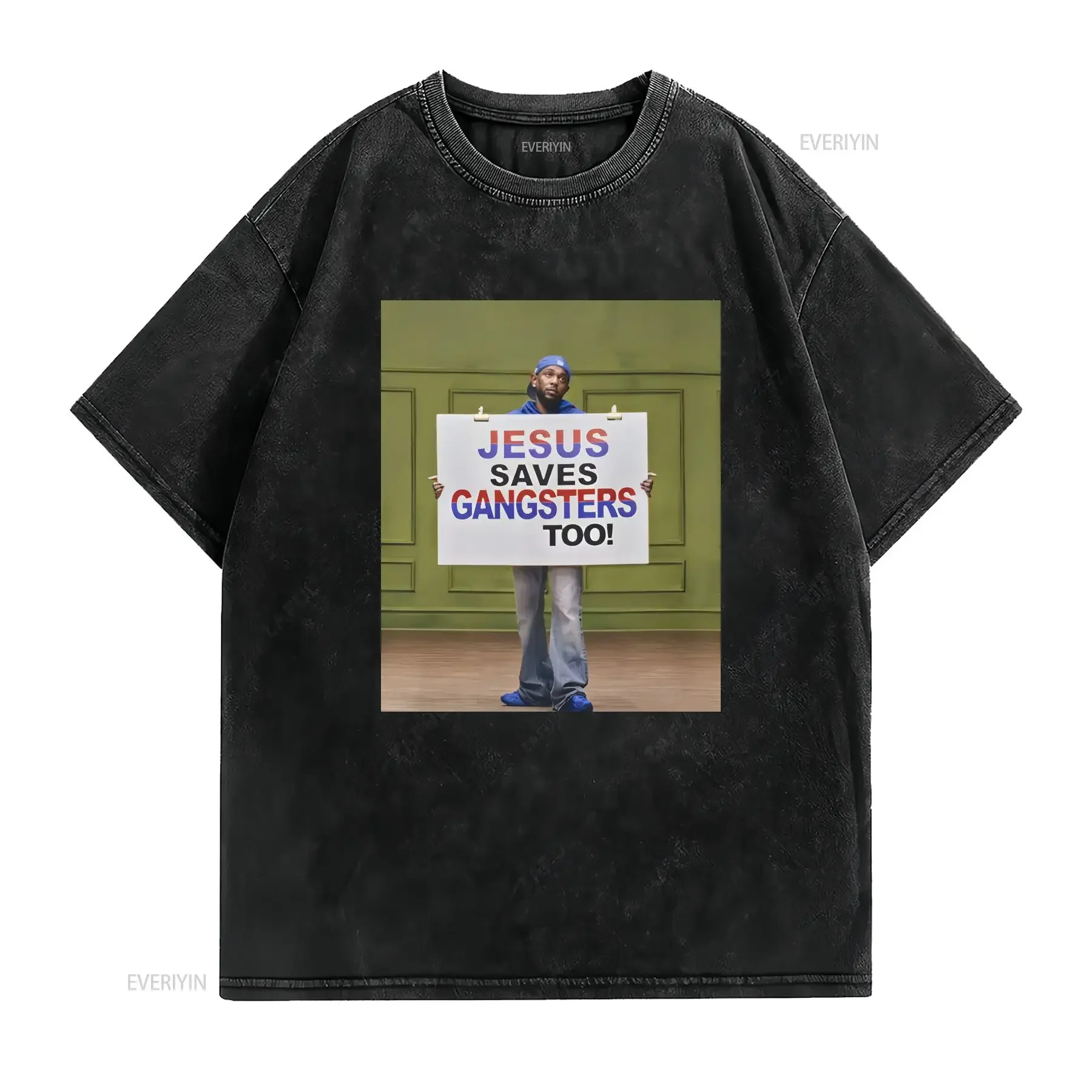 Kendrick Lamar Jesus Saves Gangsters too T Shirt Hip Hop Music Fan Streetwear Clothing vintage Washed Slightly Unisex