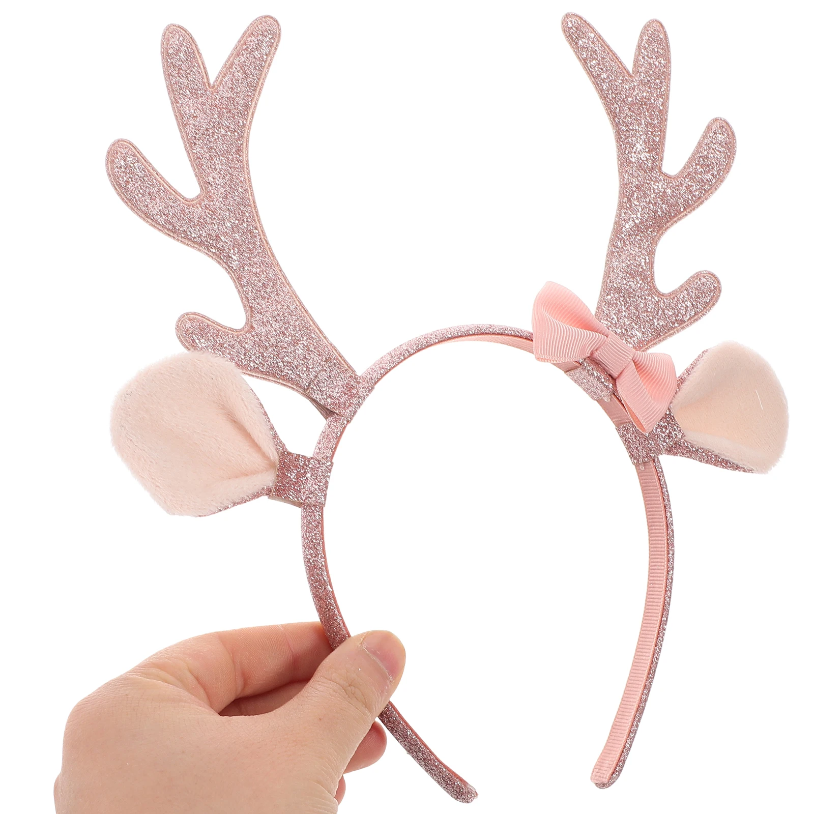 

Shiny Sequin Reindeer Antlers Headband Cute Bow Design Comfortable Light Weight Holiday Hairband for Christmas Party Wedding
