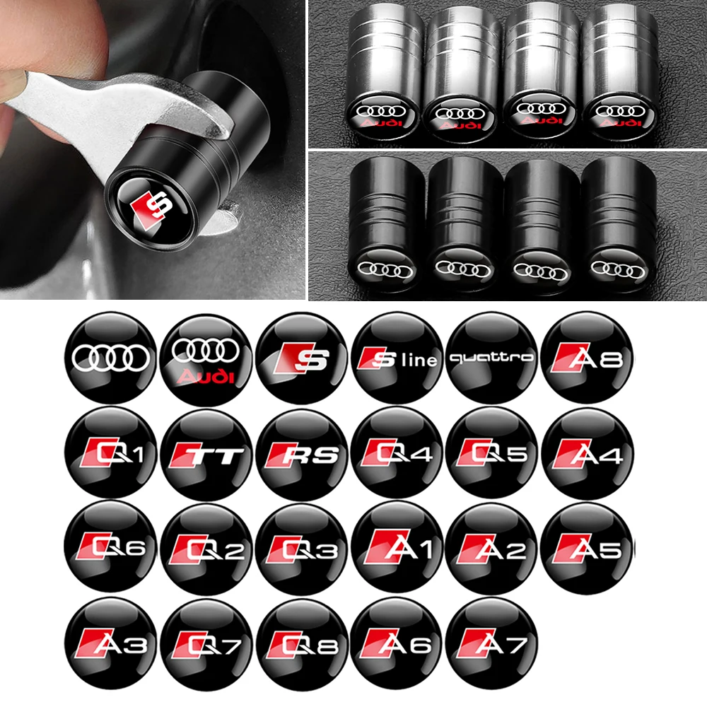 Tire Valve Dust Caps Stem Covers Metal Car Wheel Tyre Air Valve Covers for Audi OOOO SLINE RS S TT QUATTRO A4 A5 A6 A8 Q4 Q6 Q7