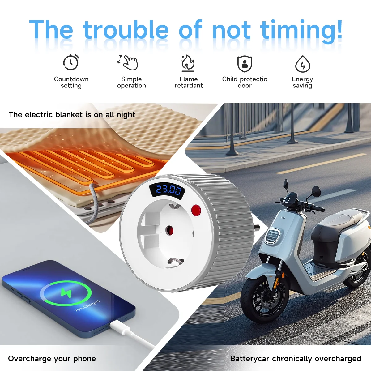 WiFi TUYA 1Min-24H Digital Countdown Timer EU Plug Timer Socket with Integrated LED Display Countdown Track Socket for Heaters