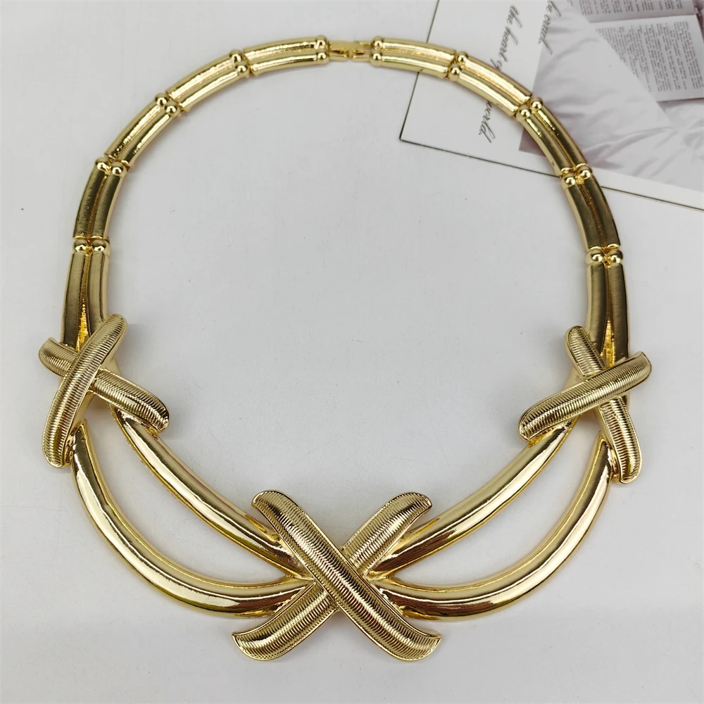 ESALE Dubai Gold Color Jewelry Sets For Women Openworked Necklace Earrings Set Beautiful Wedding Party Gift