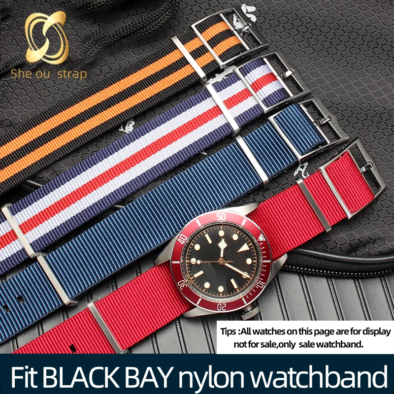 22mm Nylon watch strap For Tudor BLACK BAY With Men\'s canvas watch band Black Blue Watch Accessories