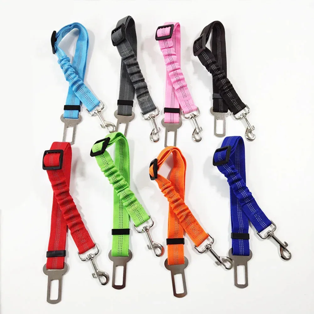 Dog Sseat Belt for Small Medium Dogs, Reflective Adjustable Retractable Nylon Car Pet Seatbelt, Heavy-Duty Elastic Buffer Rope