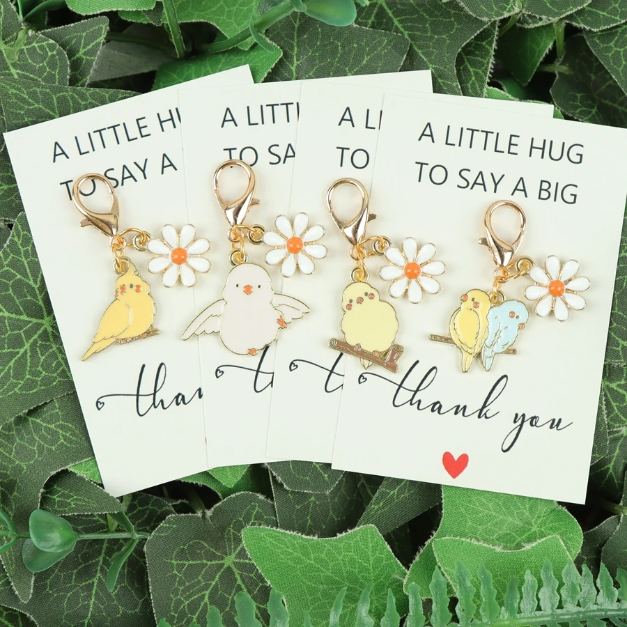 1pc/4pcs Cute Parrot Keychain with a Thank-You Card, Featuring Animal and Flower-Themed Designs, Suitable for Stylish