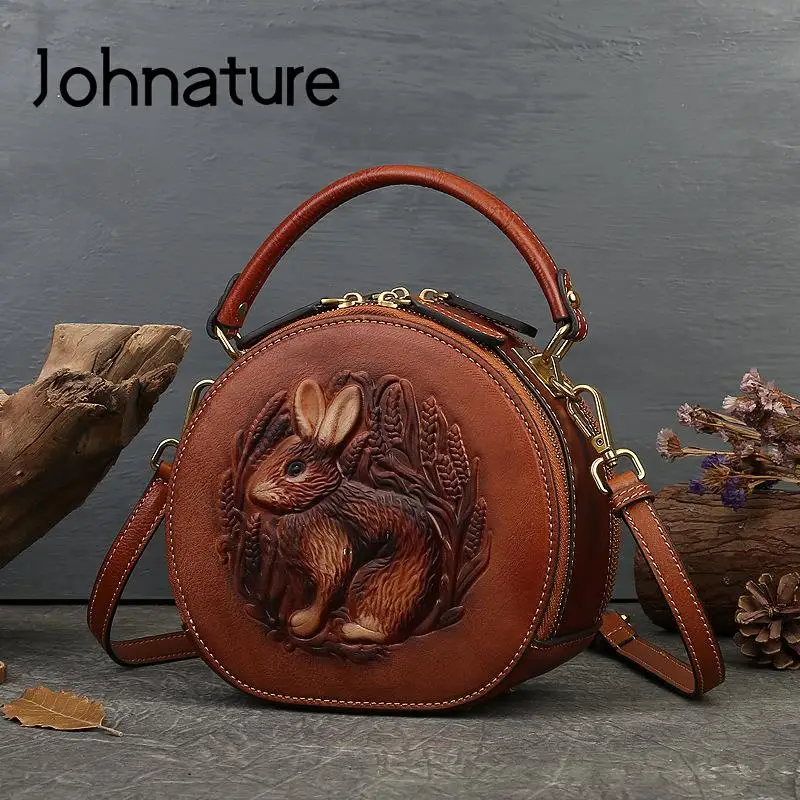 

Женская рельефная Сумочка Johnature, из натуральной кожи, Универсальная Ретро сумка из натуральной коровьей кожи, 2024