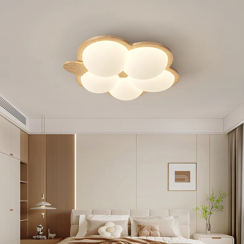 Cream Style Bedroom Ceiling Light Children\'s Room Light Retro Walnut Wood Color Creative Cartoon Rabbit Warm Eye Protection Lamp