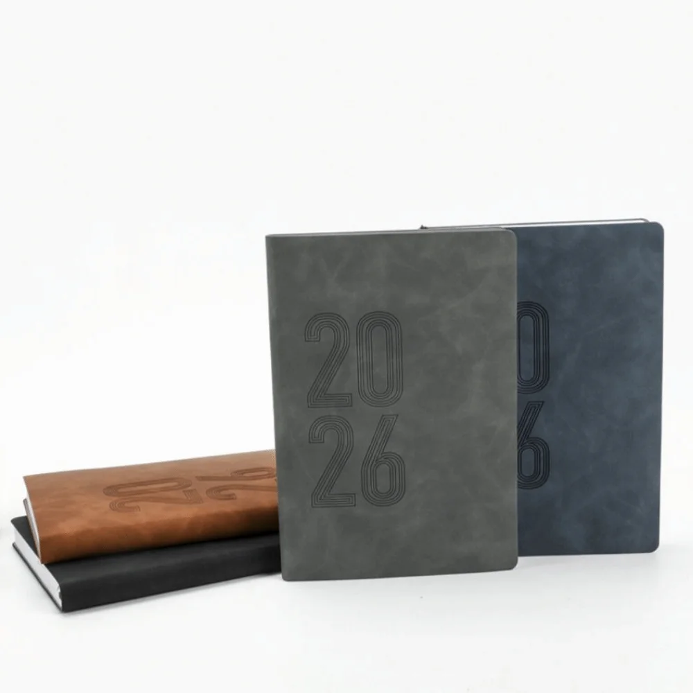2026 365 Days Efficiency Notebook Yearly Schedule Texture PU Office Work Planner Leather Cover Soft a5 Agenda Planning Notepad