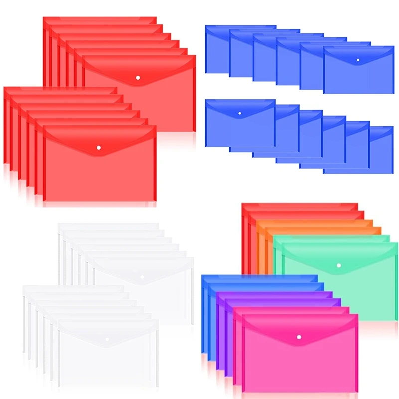 Enveloppes en plastique Top-12Pcs de document avec la fermeture instantanée pour les documents A4, dossiers de polyéthylène pour l'école et les fournitures