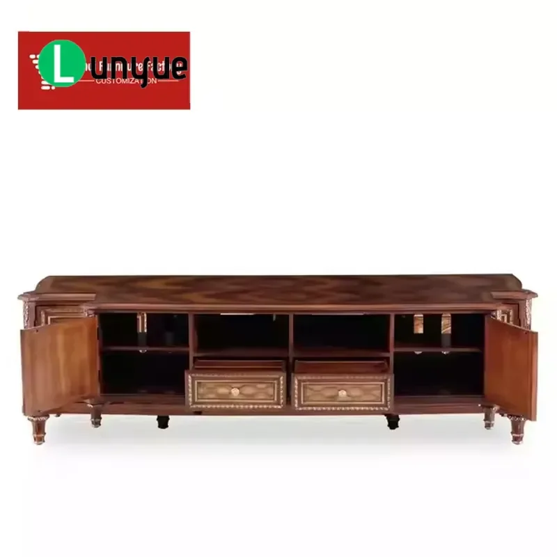 Eco Friendly Solid Wood TV Cabinet Traditional Hand Carved Convertible Retractable Storage Unit For Living Room Furniture