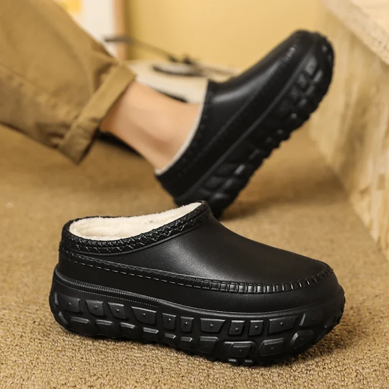 Men Slippers EVA Waterproof Winter Warm Shoes Women Comfort Fuzzy Plush Lining Slip on Home House Platform Slippers Man