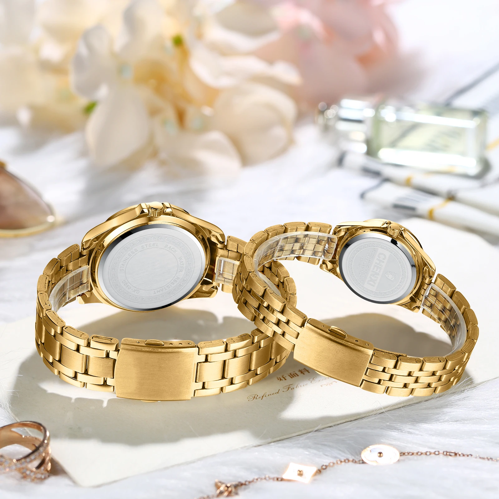 CHENXI Marka Klasik Narin Taklidi Çift Sevgilisi Saatler Moda Lüks Altın Paslanmaz Çelik Erkek ve Kadın Izle Orologi Coppia